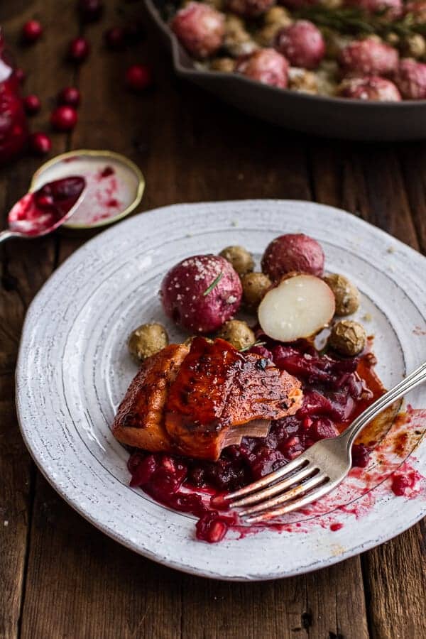 Maple Bourbon Glazed Salmon w/Sweet Cranberry Chutney + Salt Roasted Potatoes | halfbakedharvest.com @hbharvest