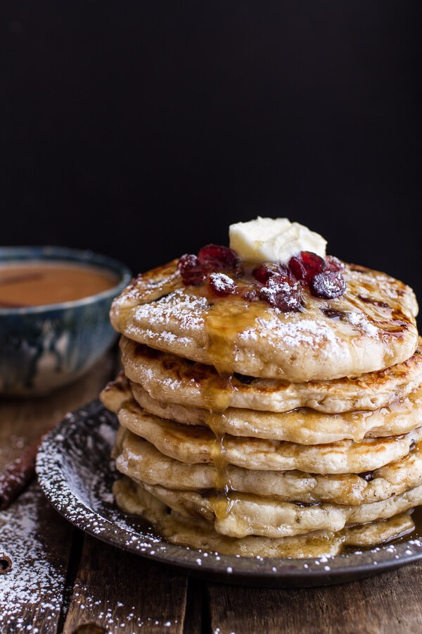 Rum and Cranberry Pancakes with Butter Rum Sauce | halfbakedharvest.com @hbharvest