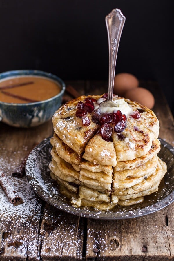 Rum and Cranberry Pancakes with Butter Rum Sauce | halfbakedharvest.com @hbharvest