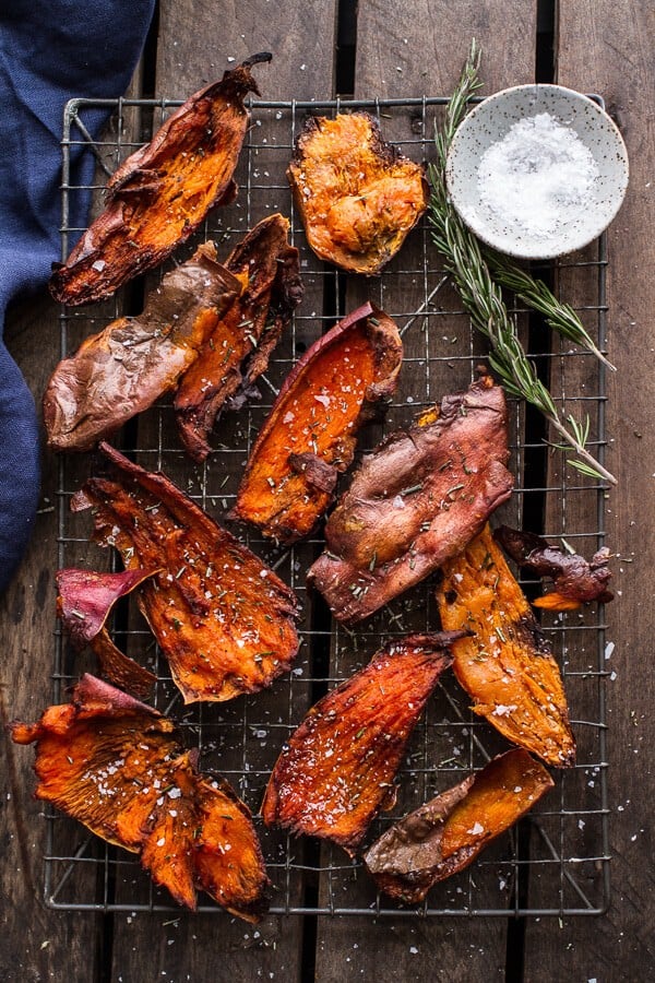 Simple Salty Sweet Potato Skin Chips | halfbakedharvest.com @hbharvest