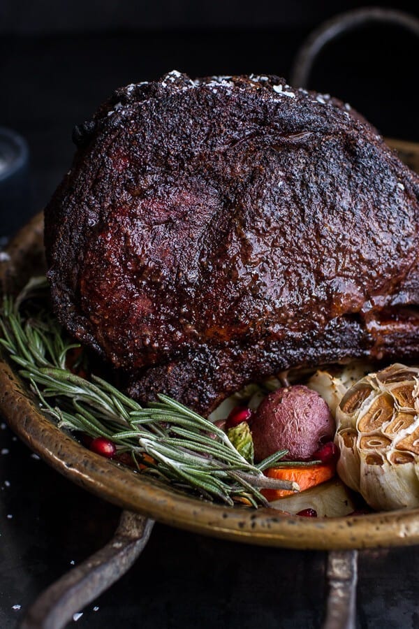 Coffee Rubbed Prime Rib Roast with Roasted Garlic Gorgonzola Butter | halfbakedharvest.com @hbharvest