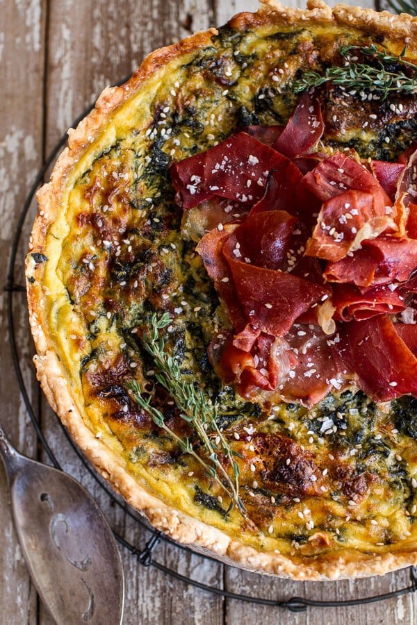 Deep Dish Spinach and Prosciutto Quiche with Toasted Sesame Crust | halfbakedharvest.com @hbharvest
