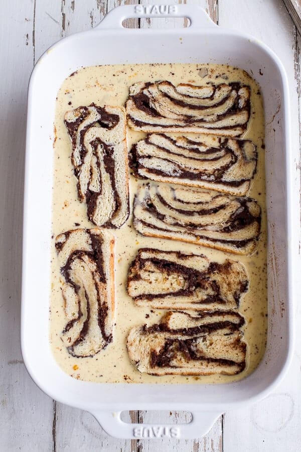 Eggnog Chocolate Marzipan Babka French Toast | halfbakedharvest.com @hbharvest