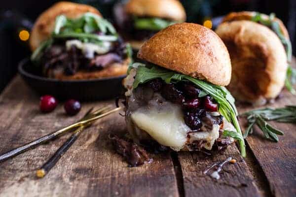 Gingery Steak and Brie Sliders with Balsamic Cranberry Sauce | halfbakedharvest.com @hbharvest