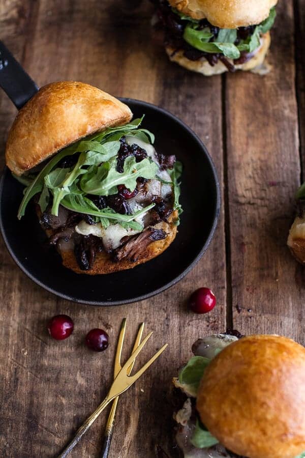 Gingery Steak and Brie Sliders with Balsamic Cranberry Sauce | halfbakedharvest.com @hbharvest