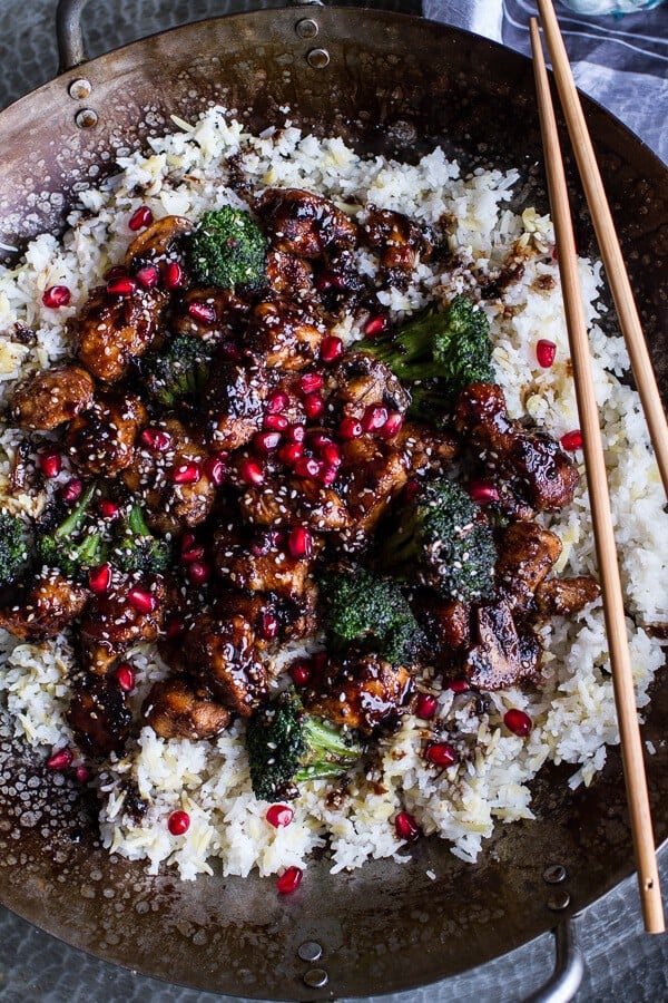 Pomegranate Sesame Chicken with Ginger Rice Pilaf | halfbakedharvest.com @hbharvest