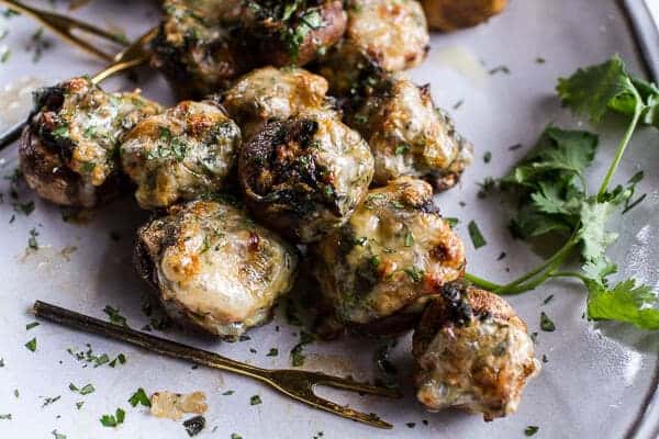 Spicy Fontina Spinach, Artichoke and Chorizo Stuffed Mushrooms | halfbakedharvest.com @hbharvest