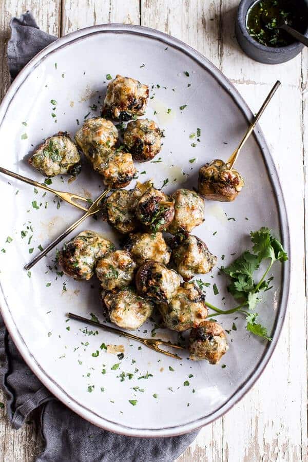 Spicy Fontina Spinach, Artichoke and Chorizo Stuffed Mushrooms | halfbakedharvest.com @hbharvest