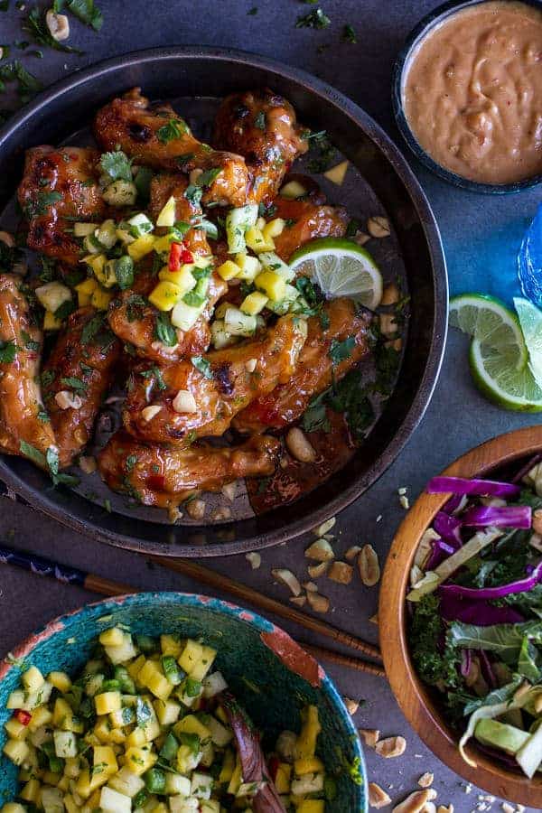 Thai Peanut Chicken Wings with Fiery Pineapple-Jalapeño Salsa | halfbakedharvest.com @hbharvest