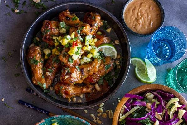 Thai Peanut Chicken Wings with Fiery Pineapple-Jalapeño Salsa | halfbakedharvest.com @hbharvest