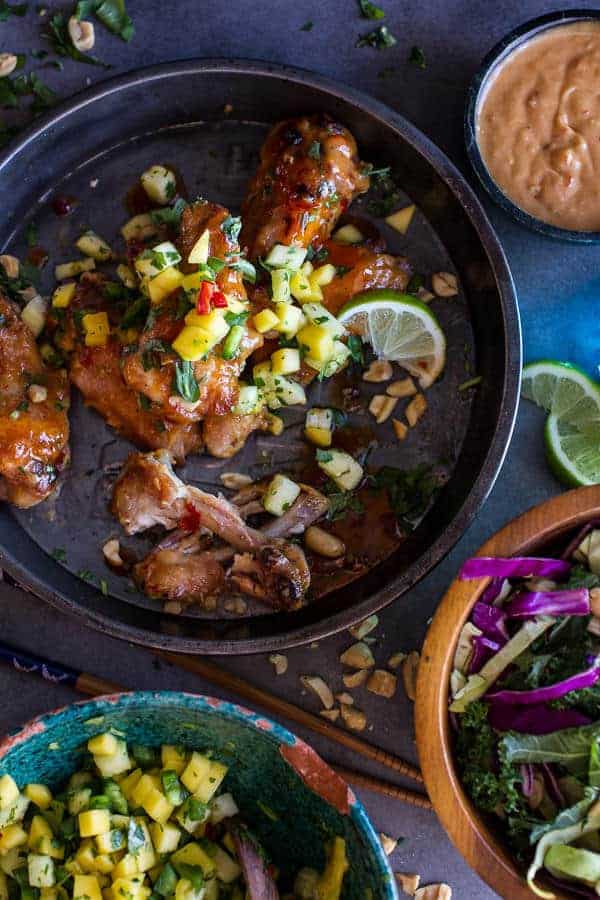 Thai Peanut Chicken Wings with Fiery Pineapple-Jalapeño Salsa | halfbakedharvest.com @hbharvest