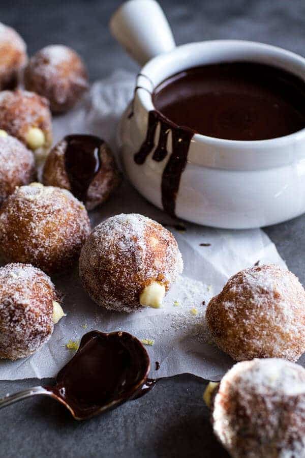 Vanilla Cream Filled Cabernet Hot Chocolate Snowball Doughnuts | halfbakedharvest.com @hbharvest