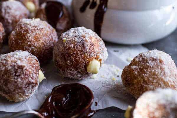 Vanilla Cream Filled Cabernet Hot Chocolate Snowball Doughnuts | halfbakedharvest.com @hbharvest