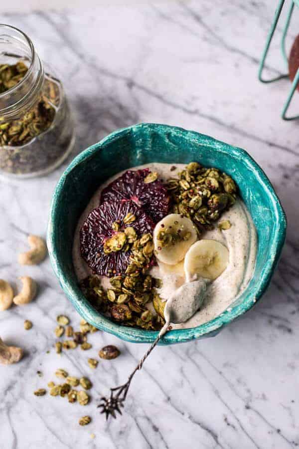 Roasted Cashew-Almond Yogurt Bowl with Stove-Top Matcha Green Tea Granola | halfbakedharvest.com @hbharvest