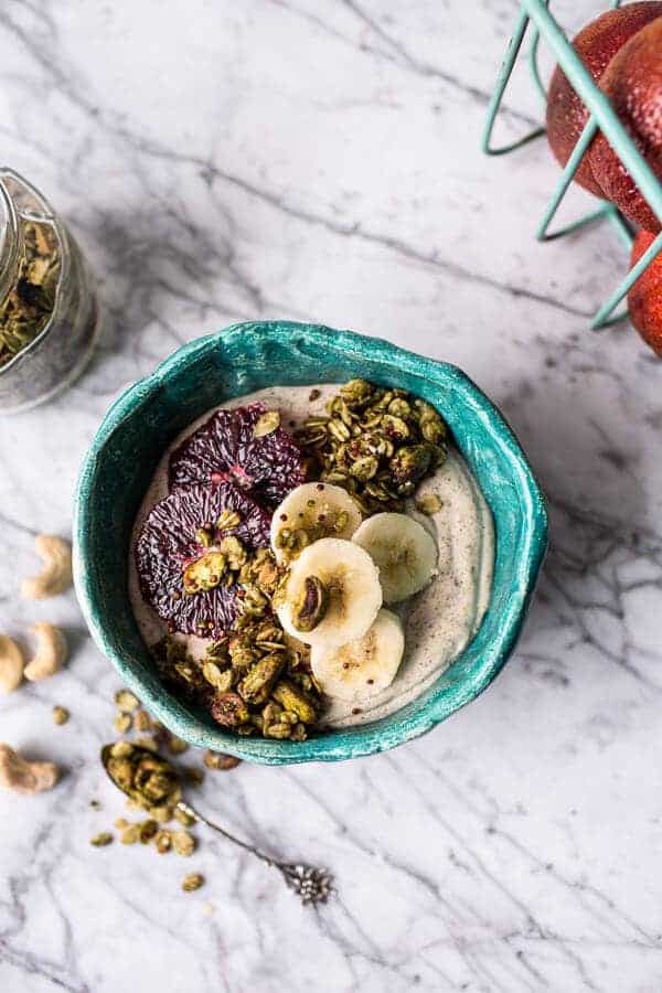 Roasted Cashew-Almond Yogurt Bowl with Stove-Top Matcha Green Tea Granola | halfbakedharvest.com @hbharvest