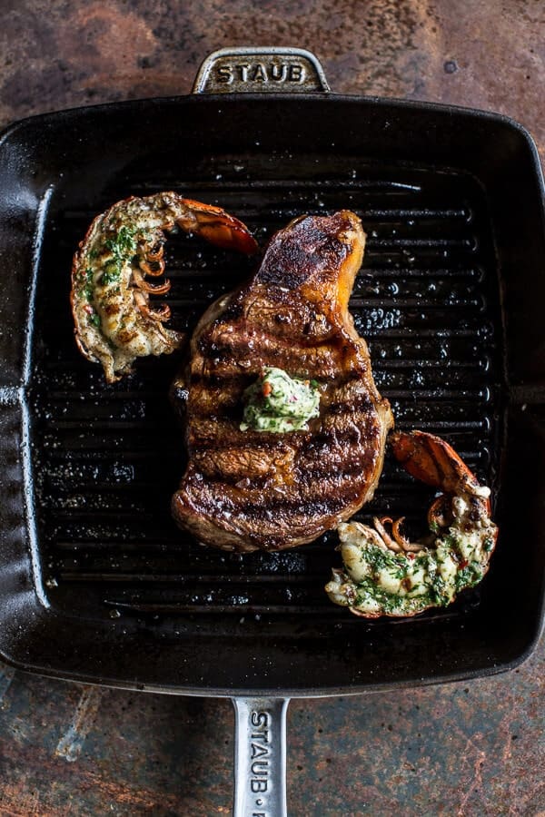Surf and Turf- Steak and Lobster with Spicy Roasted Garlic Chimichurri Butter | halfbakedharvest.com @hbharvest