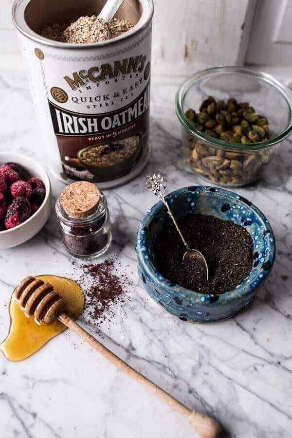 Black Tea Infused Irish Porridge with Acai Berry Ripple + Pistachio Cream | halfbakedharvest.com @hbharvest
