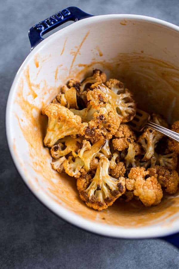 Buffalo Roasted Cauliflower Pizza with Chipotle Blue Cheese Avocado Drizzle | halfbakedharvest.com @hbharvest