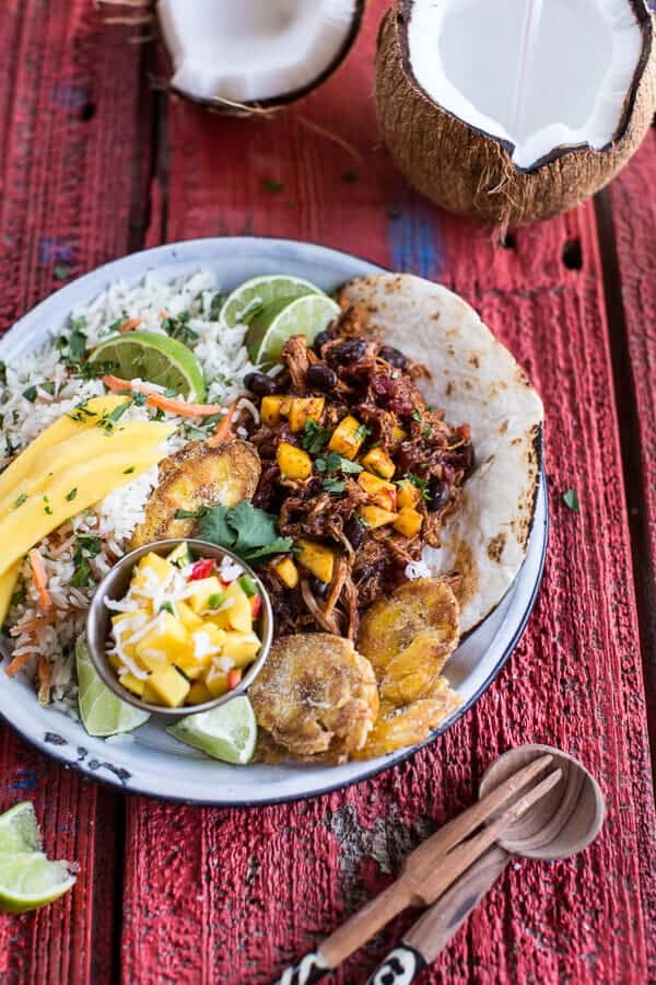 Caribbean Mango Pork and Tropical Rice Plates | halfbakedharvest.com @hbharvest