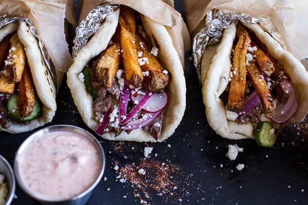 Greek Style Roasted Lamb Gyros with Harissa Spiced Tzatziki | halfbakedharvest.com @hbharvest