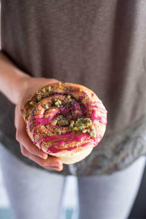 Meyer Lemon Poppy Seed Morning Buns with Blueberry Passionfruit Glaze | halfbakedharvest.com @hbharvest