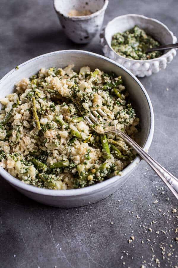 Quick Cauliflower “Risotto” with Asparagus + Cilantro-Basil Hemp Seed Pesto | halfbakedharvest.com @hbharvest
