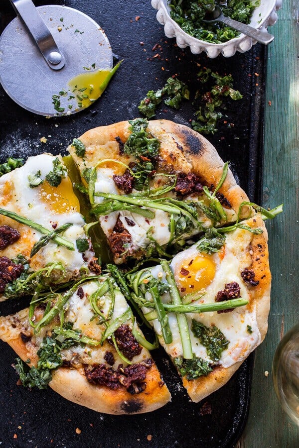 Springtime Pizza with Chipotle Romesco, Eggs + Shaved Asparagus Salad | halfbakedharvest.com @hbharvest
