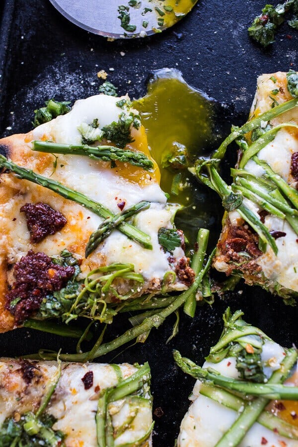 Springtime Pizza with Chipotle Romesco, Eggs + Shaved Asparagus Salad | halfbakedharvest.com @hbharvest
