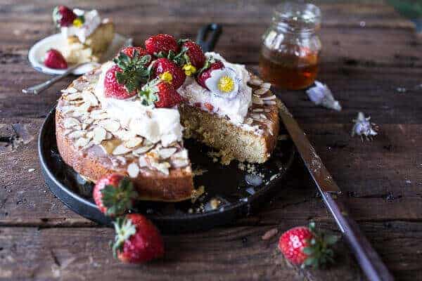 Almond Honey Cake with Strawberry Ripple Cream | halfbakedharvest.com @hbharvest