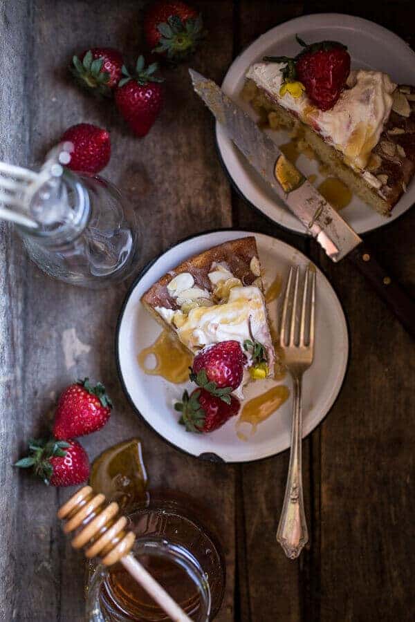 Almond Honey Cake with Strawberry Ripple Cream | halfbakedharvest.com @hbharvest