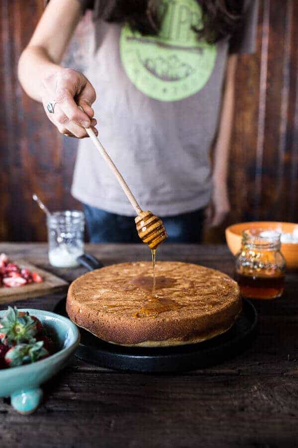 Almond Honey Cake with Strawberry Ripple Cream | halfbakedharvest.com @hbharvest
