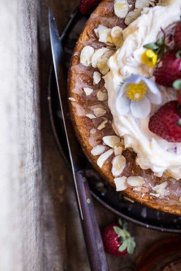 Almond Honey Cake with Strawberry Ripple Cream | halfbakedharvest.com @hbharvest
