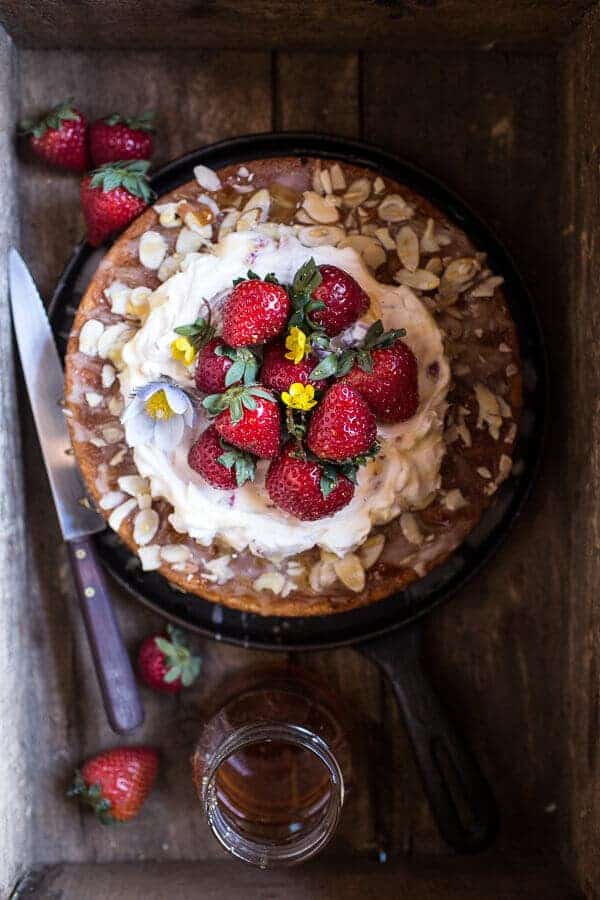 Almond Honey Cake with Strawberry Ripple Cream | halfbakedharvest.com @hbharvest