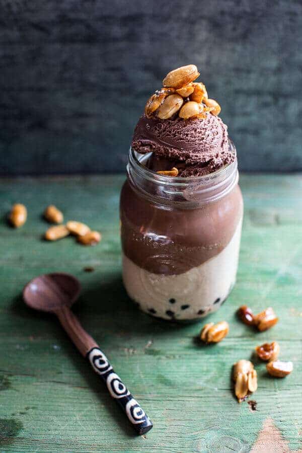 Chocolate Peanut Butter Bubble Panna Cotta with Honey Roasted Peanuts | halfbakedharvest.com @hbharvest