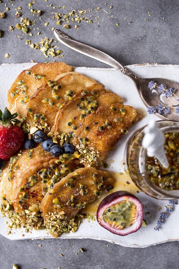 Lemon Ricotta Stuffed Syrian Pancakes with Lavender Passionfruit Syrup | halfbakedharvest.com @hbharvest