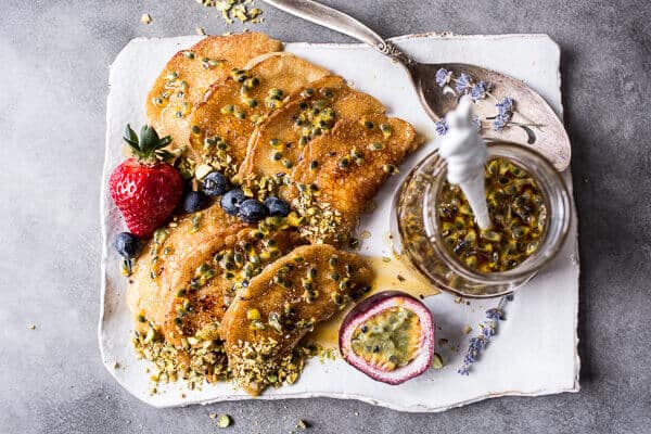Lemon Ricotta Stuffed Syrian Pancakes with Lavender Passionfruit Syrup | halfbakedharvest.com @hbharvest