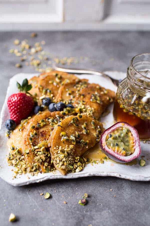 Lemon Ricotta Stuffed Syrian Pancakes with Lavender Passionfruit Syrup | halfbakedharvest.com @hbharvest