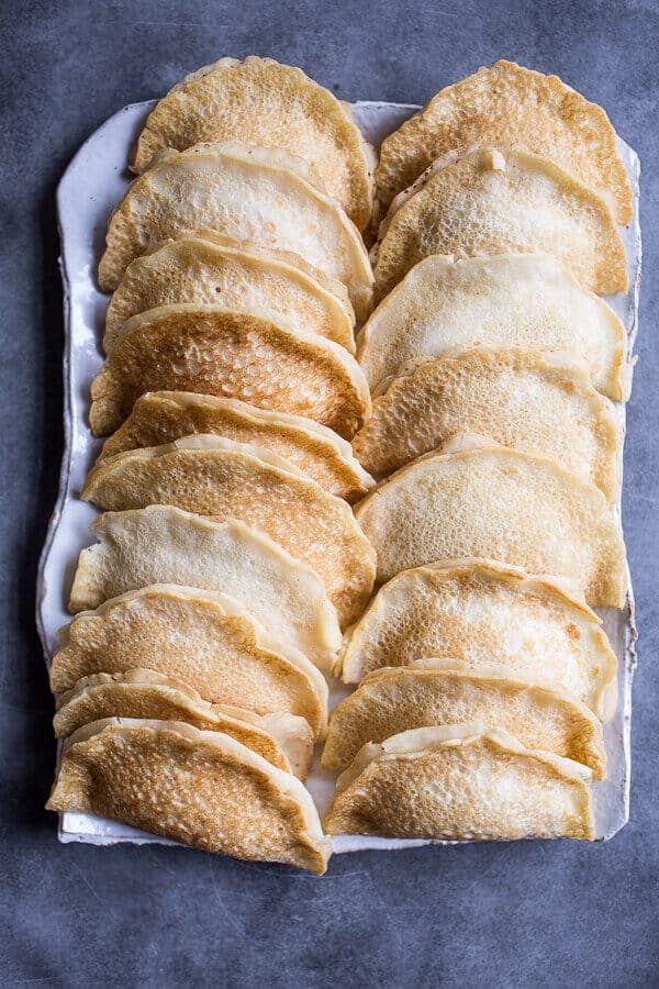 Lemon Ricotta Stuffed Syrian Pancakes with Lavender Passionfruit Syrup | halfbakedharvest.com @hbharvest