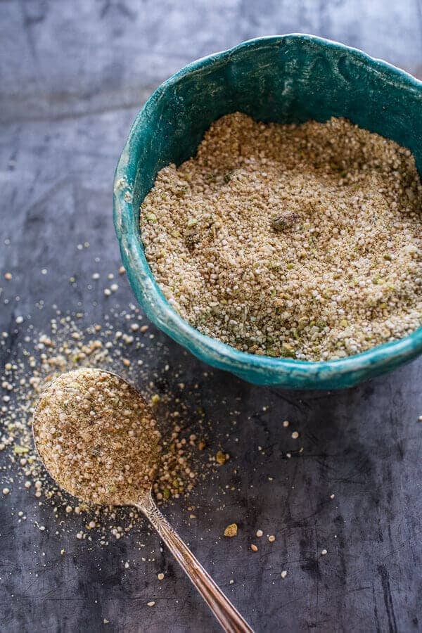 Pistachio Quinoa Dukkah Crusted Chicken Fingers with Sun-dried Tomato Pesto | halfbakedharvest.com @hbharvest