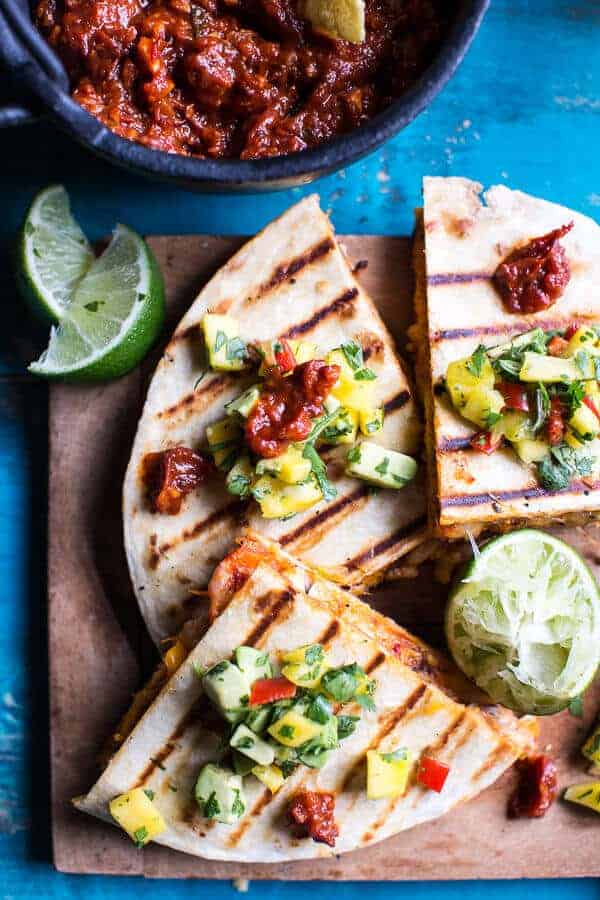 Fiesta Chicken Quesadillas with Chipotle Relish and Mango Salsa | halfbakedharvest.com @hbharvest