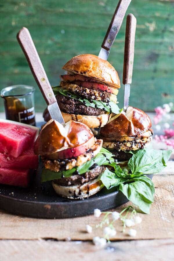 Fried Mozzarella and Caramelized Peach Caprese Burger | halfbakedharvest.com @hbharvest