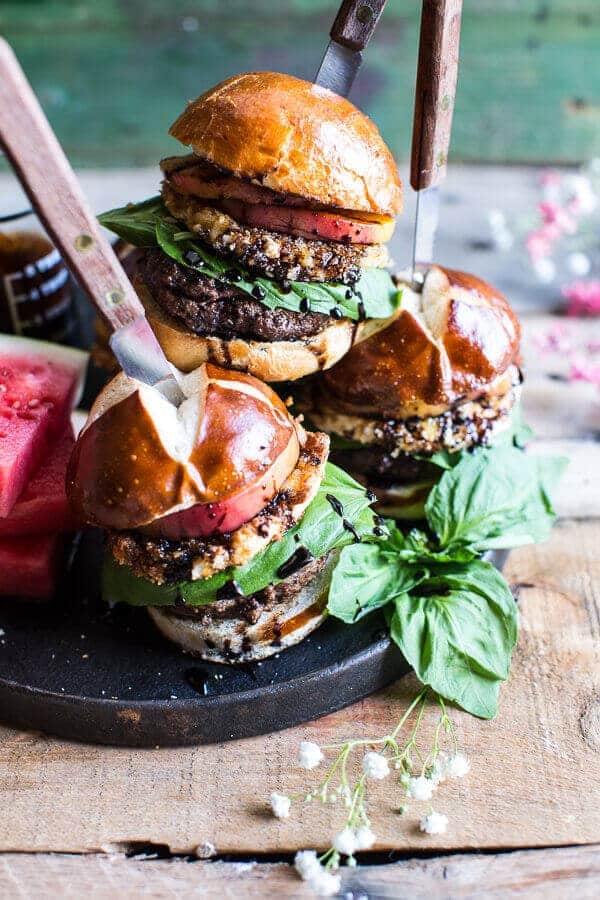 Fried Mozzarella and Caramelized Peach Caprese Burger | halfbakedharvest.com @hbharvest
