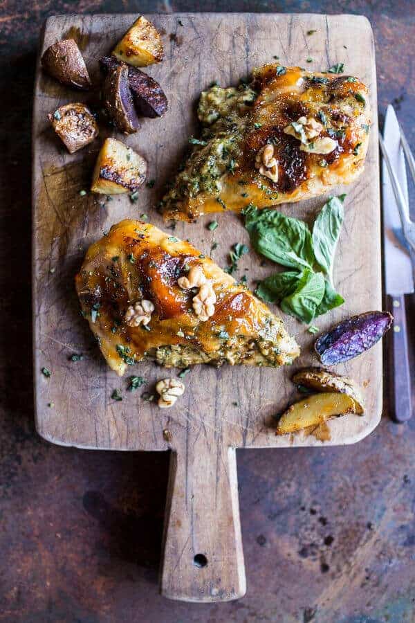 One-Pan Apricot Walnut and Brie Stuffed Chicken Breast with Roasted Potatoes | halfbakedharvest.com @hbharvest