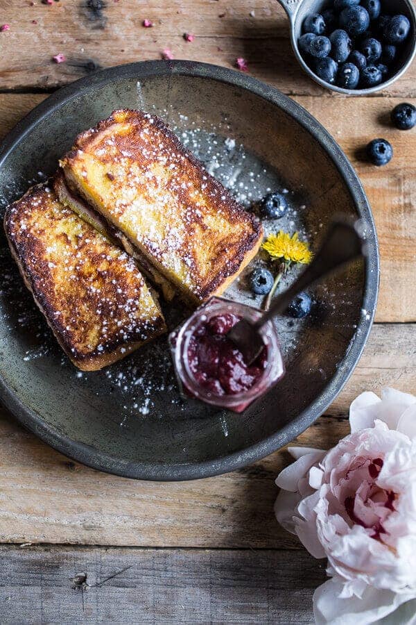 Peanut Butter & Rhubarb Jelly Hot French Toast Sammie | halfbakedharvest.com @hbharvest