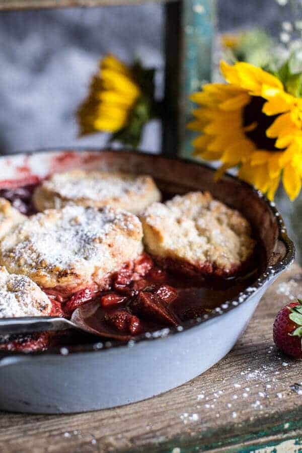 Skillet Strawberry Cobbler with Cream Cheese Swirled Biscuits | halfbakedharvest.com @hbharvest