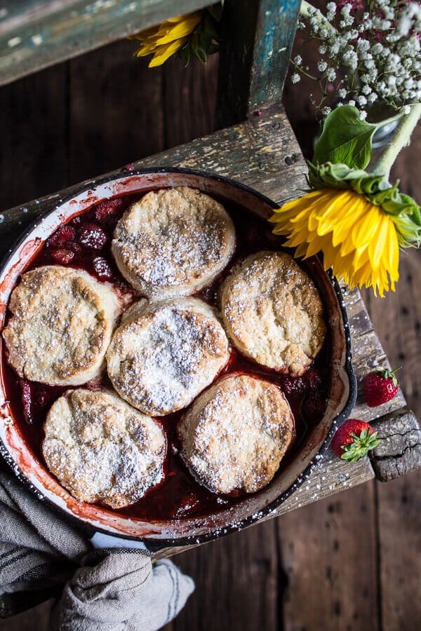 Skillet Strawberry Cobbler with Cream Cheese Swirled Biscuits | halfbakedharvest.com @hbharvest