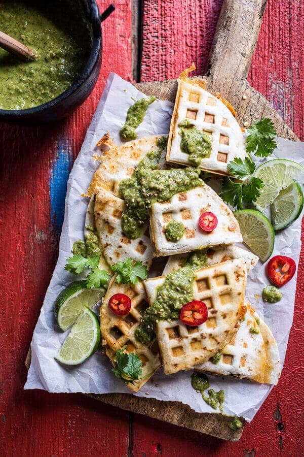 Spicy Pork Al Pastor Quesadilla with Roasted Tomatillo Salsa Verde | halfbakedharvest.com @hbharvest