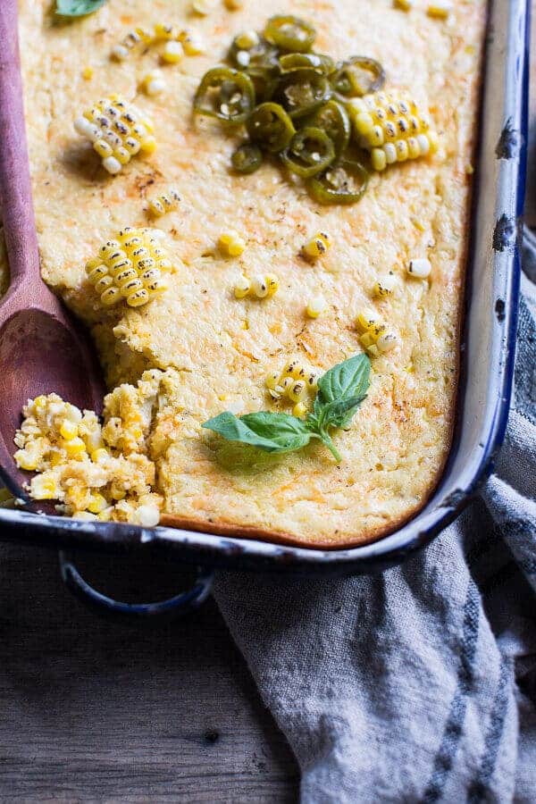 Sweet Kentucky Bourbon Corn Pudding with Candied Jalapeños | halfbakedharvest.com @hbharvest