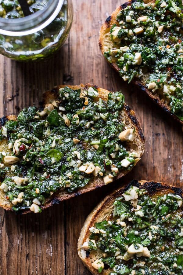 Tomato, Salami and Chunky Arugula-Basil Pesto Bruschetta | halfbakedharvest.com @hbharvest