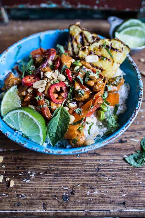 30 Minute Sweet Thai Chili Peanut Chicken and Grilled Pineapple Stir Fry | halfbakedharvest.com @hbharvest